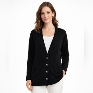 St John Separates Santana Knit Black Cardigan Sweater Gold Buttons Women's Small